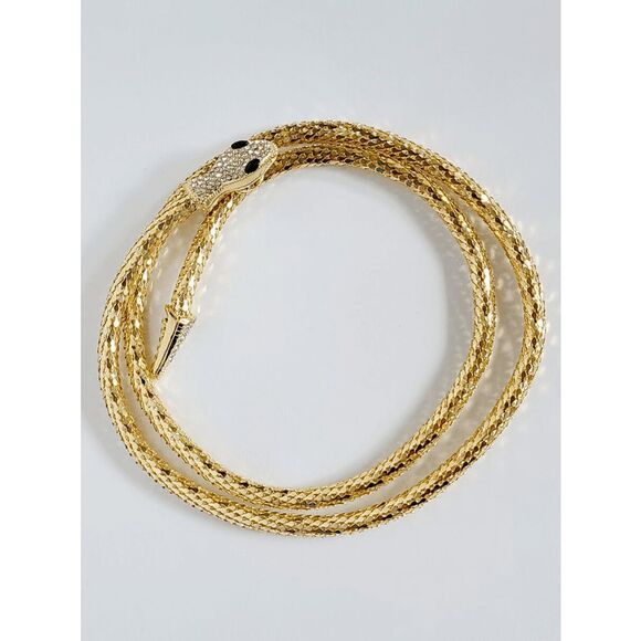 ✨🐍 Gold Snake Rhinestone Bendable Blingy Statement Open Choker Necklace NEW - Picture 3 of 10
